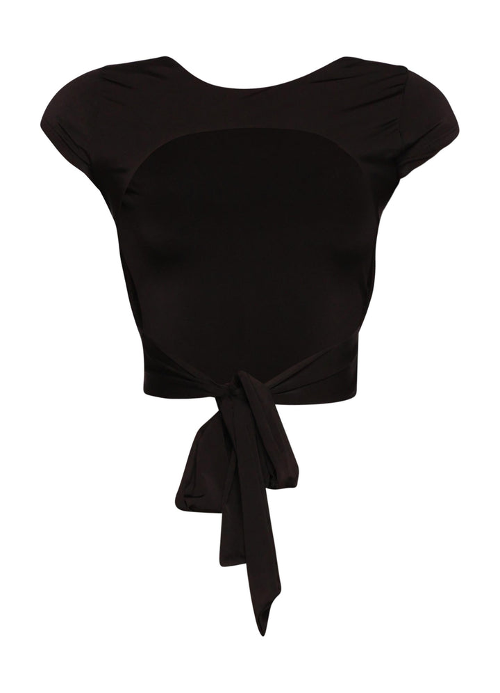 Open and tied back cap sleeve top