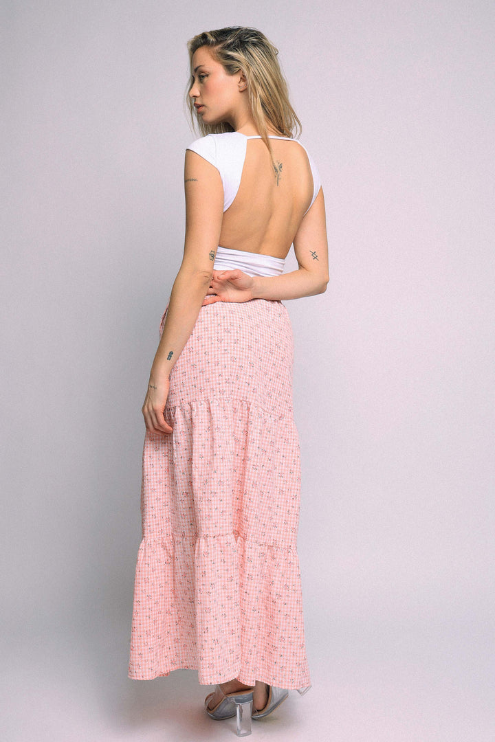 Floral Textured Tiered Maxi Skirt