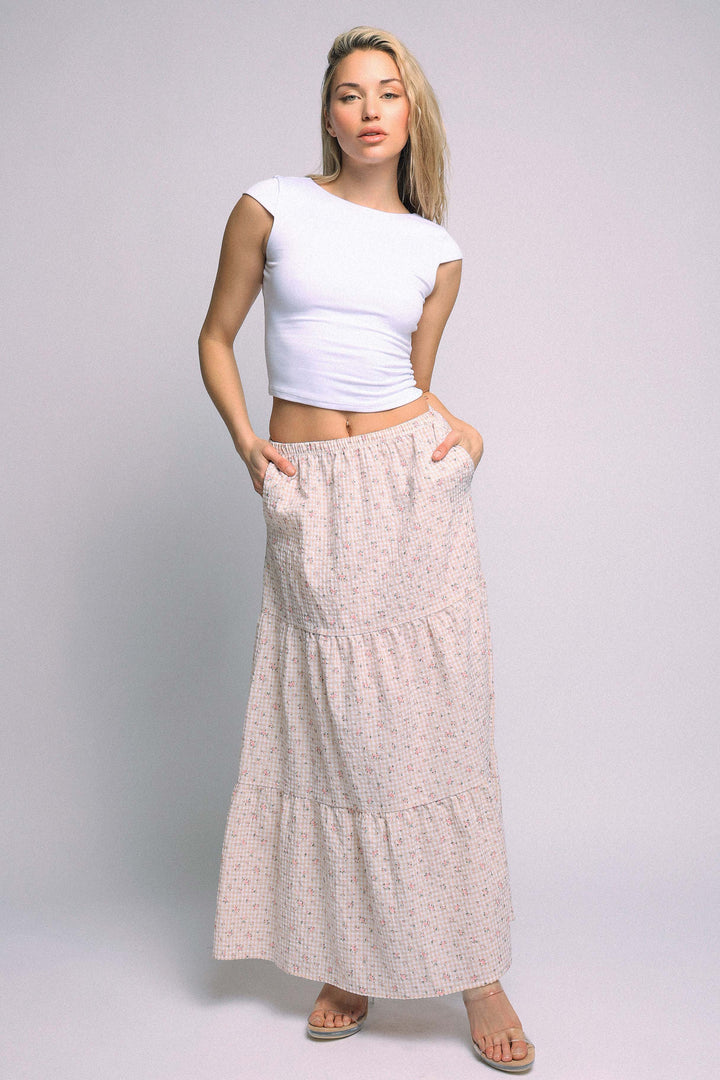 Floral Textured Tiered Maxi Skirt