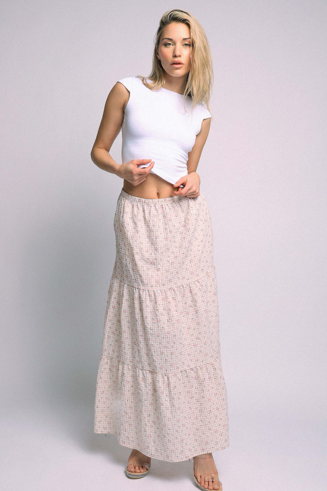 Floral Textured Tiered Maxi Skirt