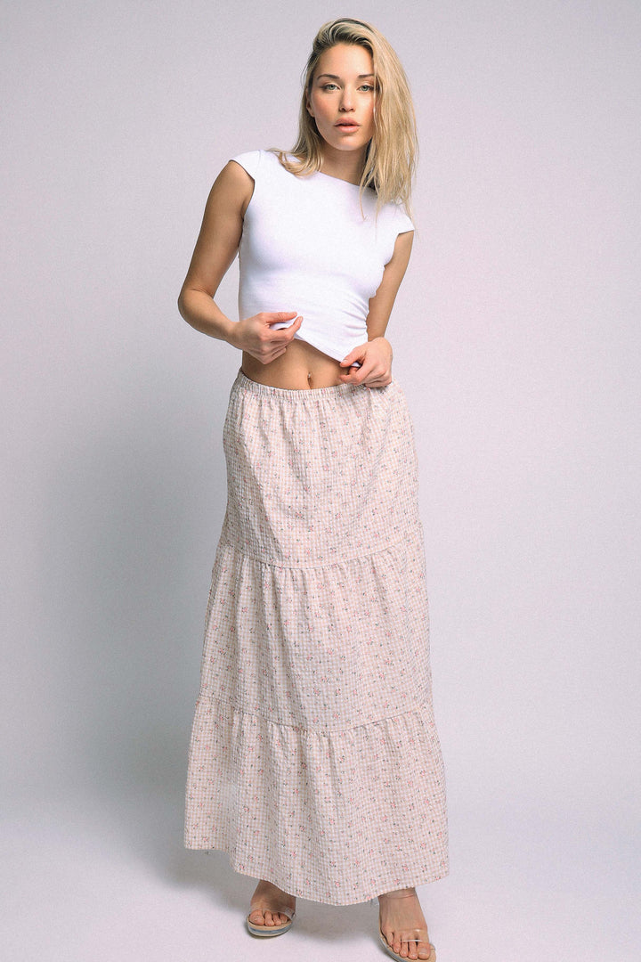 Floral Textured Tiered Maxi Skirt