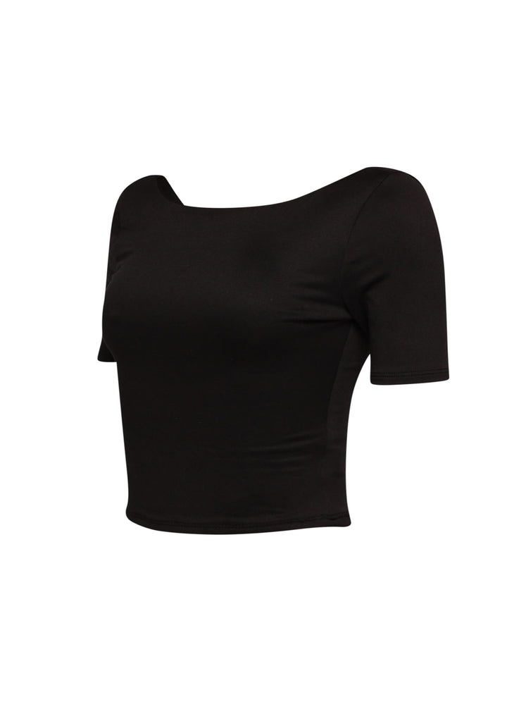 Short sleeve open back top