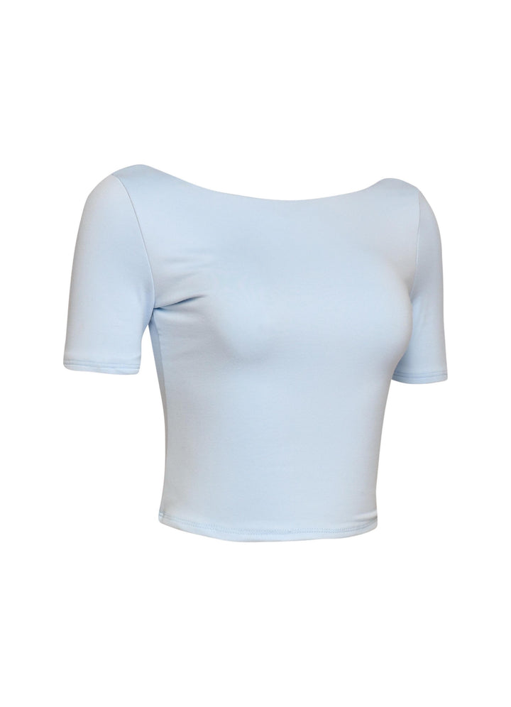 Short sleeve open back top