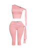 One shoulder tied detailed capri leggings set