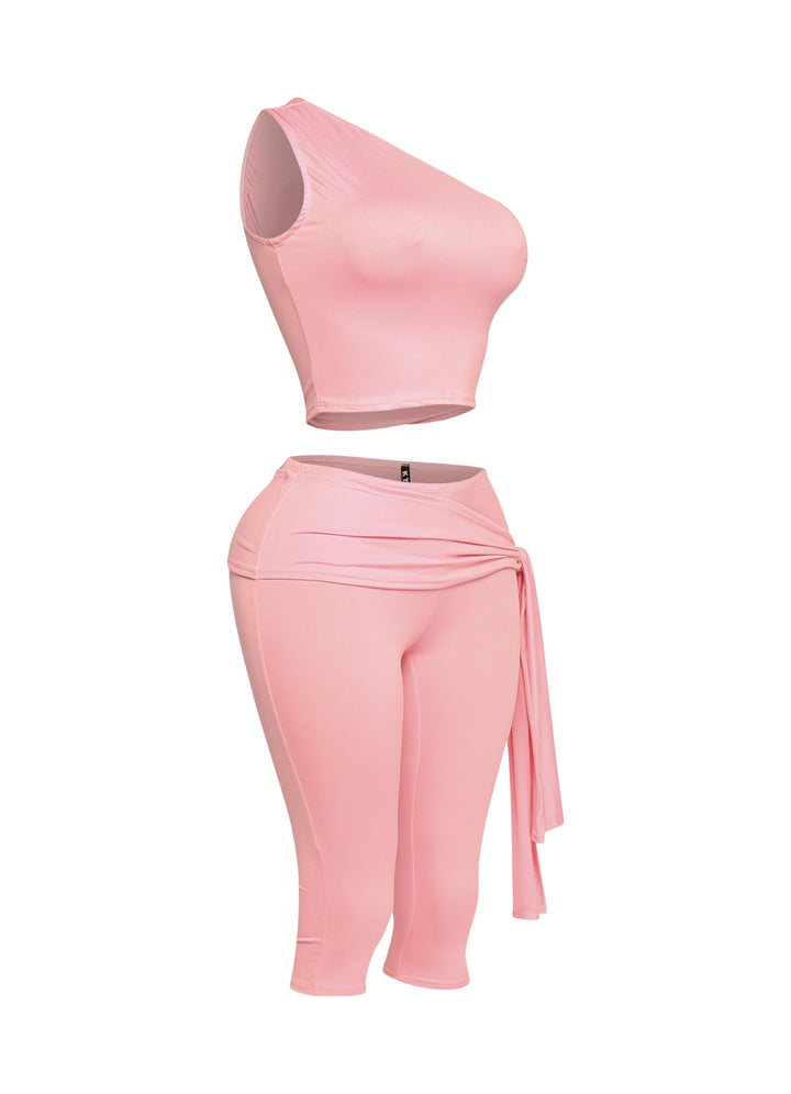 One shoulder tied detailed capri leggings set
