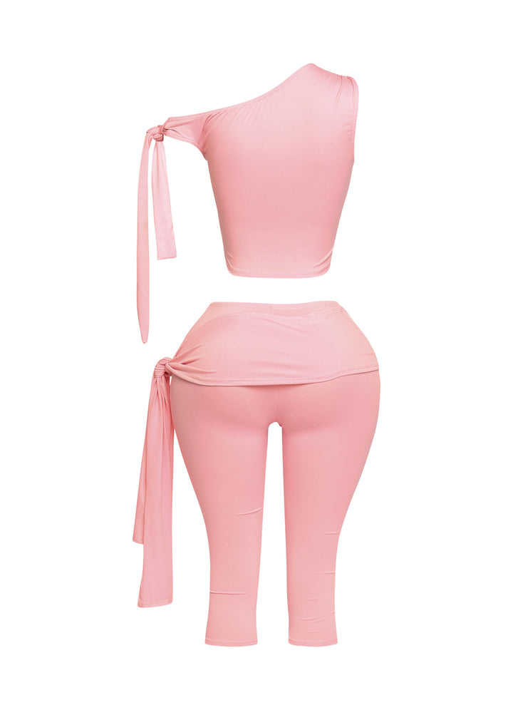 One shoulder tied detailed capri leggings set