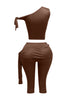 One shoulder tied detailed capri leggings set