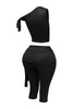 One shoulder tied detailed capri leggings set