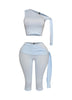 One shoulder tied detailed capri leggings set