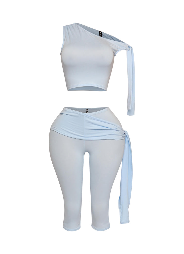 One shoulder tied detailed capri leggings set