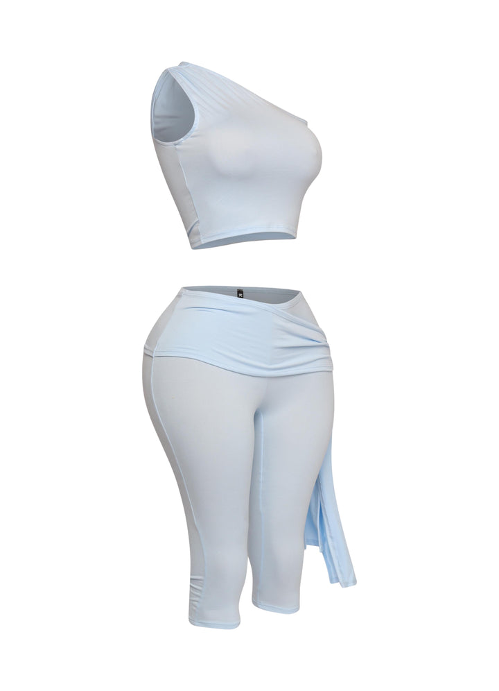 One shoulder tied detailed capri leggings set