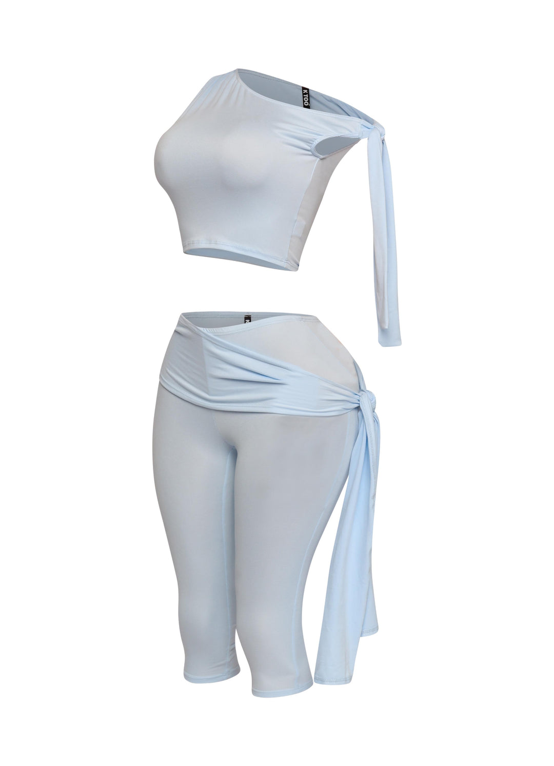 One shoulder tied detailed capri leggings set