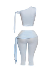 One shoulder tied detailed capri leggings set