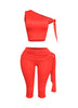 One shoulder tied detailed capri leggings set