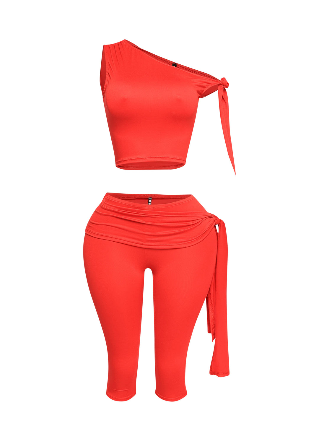 One shoulder tied detailed capri leggings set