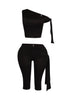 One shoulder tied detailed capri leggings set