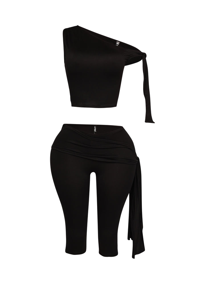 One shoulder tied detailed capri leggings set