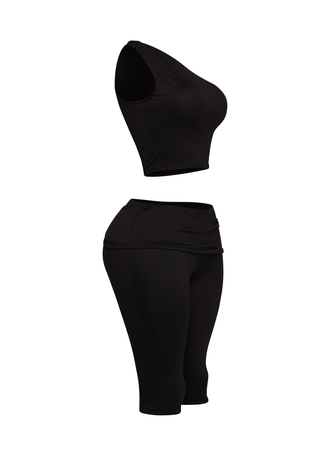 One shoulder tied detailed capri leggings set