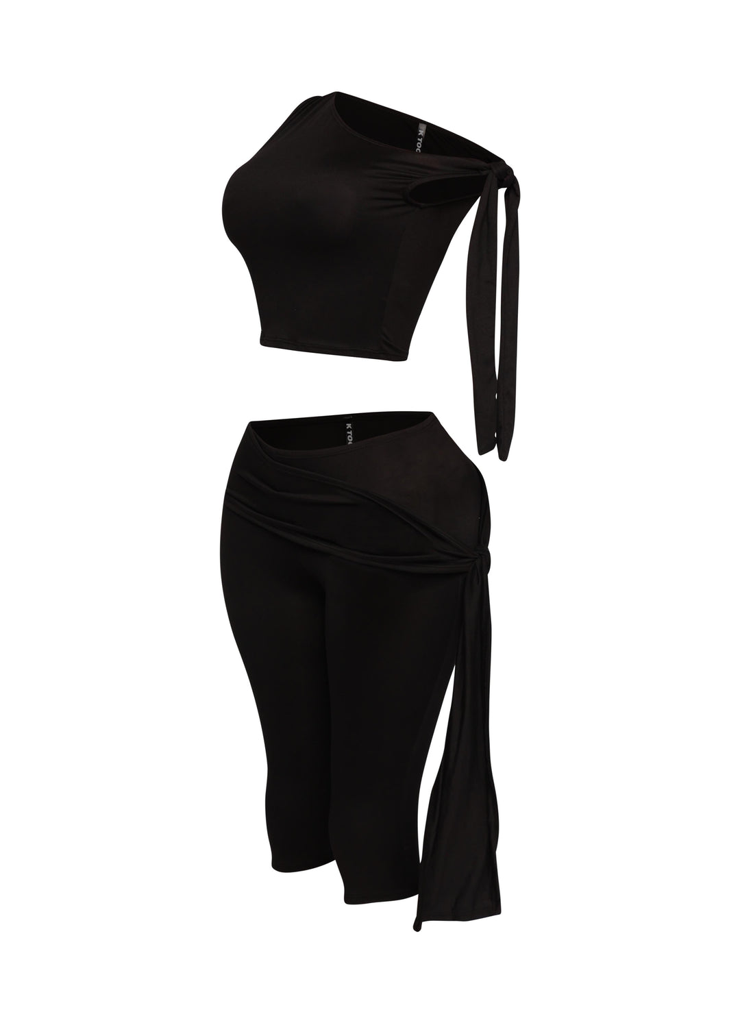 One shoulder tied detailed capri leggings set