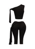 One shoulder tied detailed capri leggings set