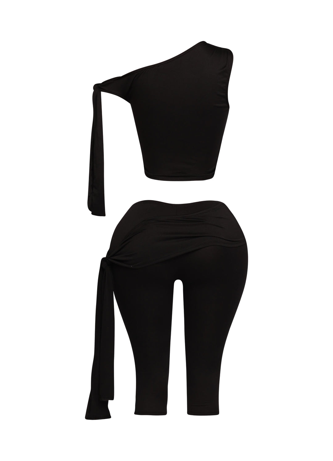 One shoulder tied detailed capri leggings set