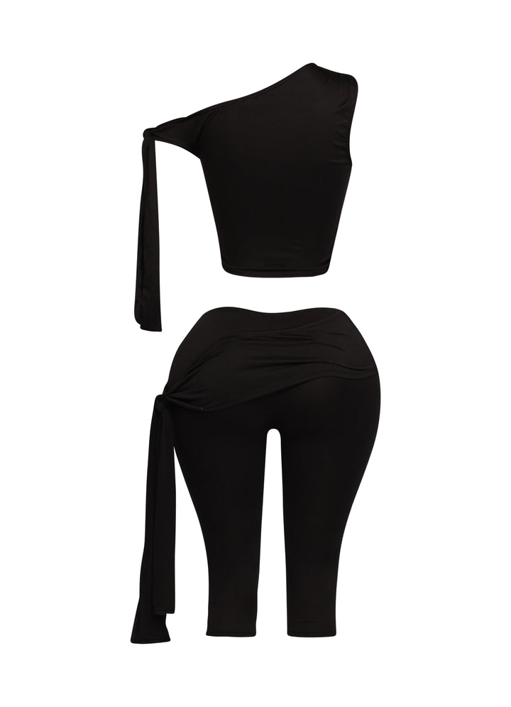 One shoulder tied detailed capri leggings set