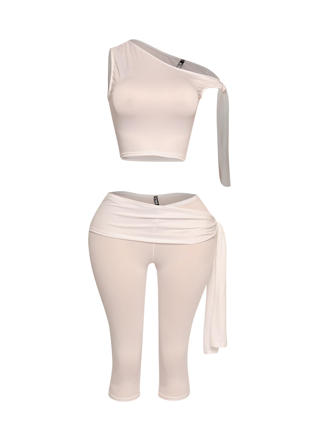 One shoulder tied detailed capri leggings set