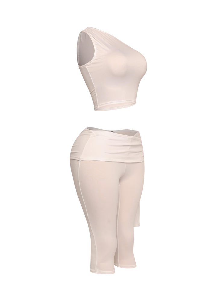 One shoulder tied detailed capri leggings set