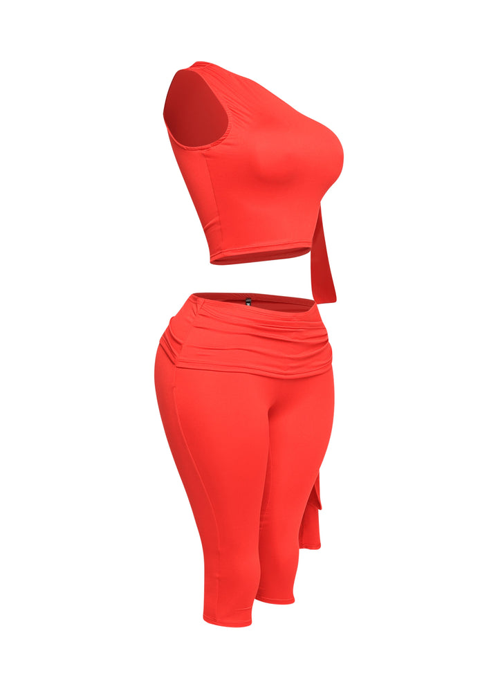 One shoulder tied detailed capri leggings set