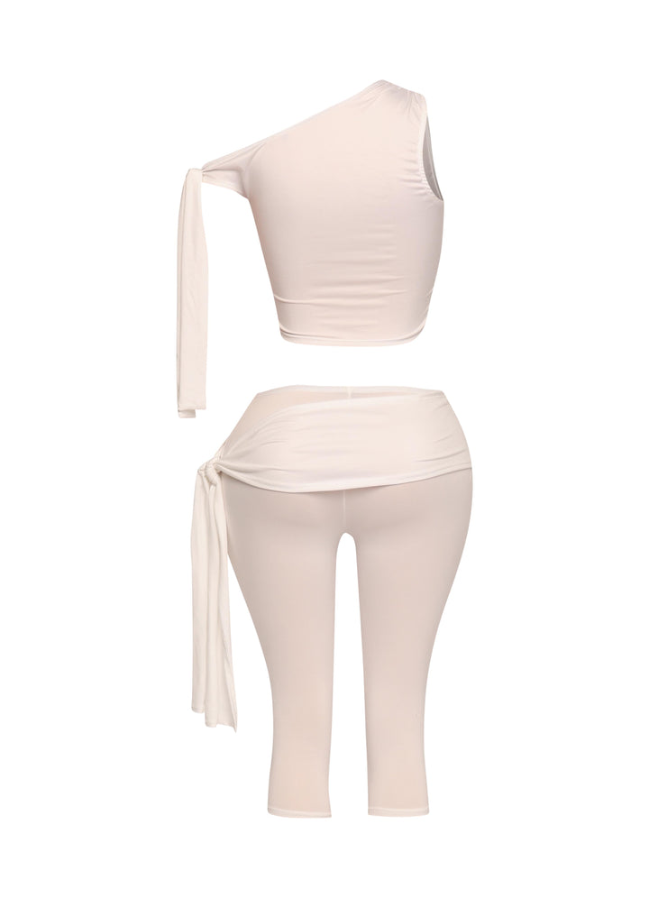 One shoulder tied detailed capri leggings set