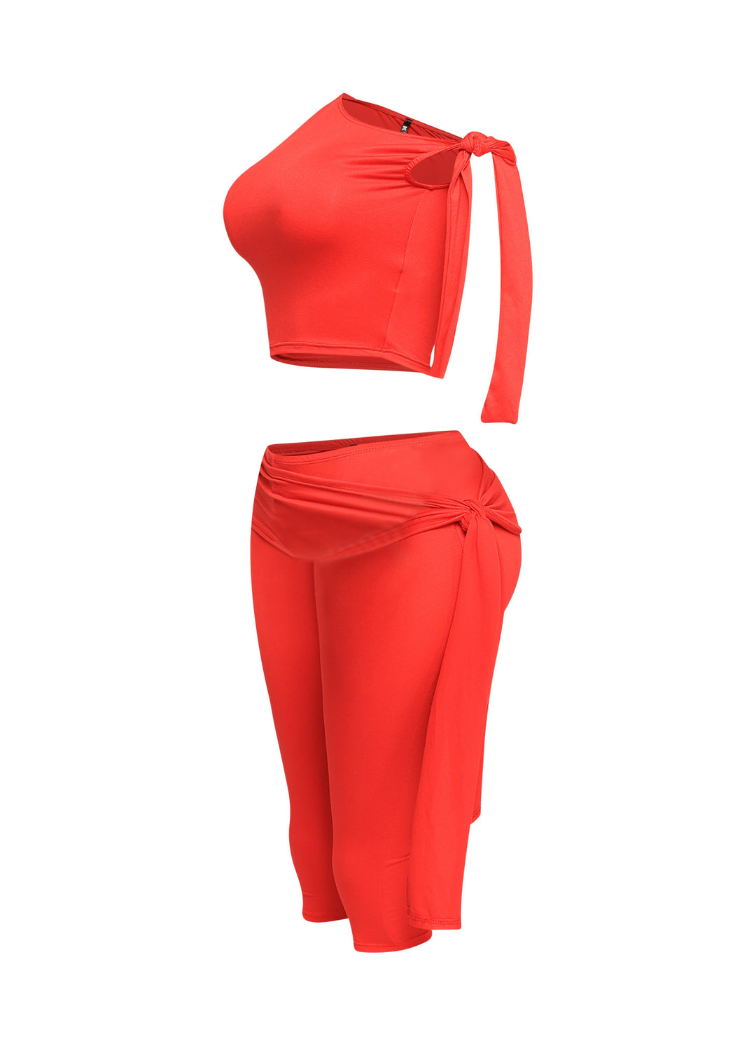 One shoulder tied detailed capri leggings set