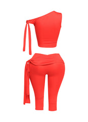 One shoulder tied detailed capri leggings set