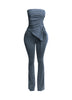Strapless drawstring detailed top & pants set