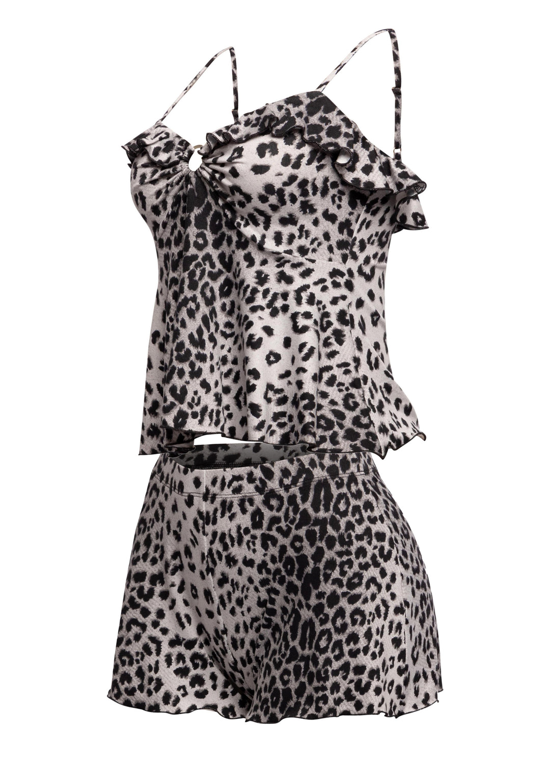 Leopard printed ruffle tank top & shorts set