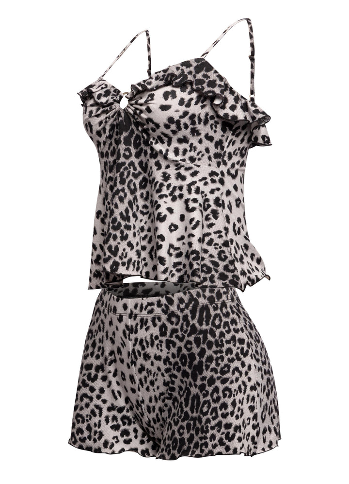 Leopard printed ruffle tank top & shorts set