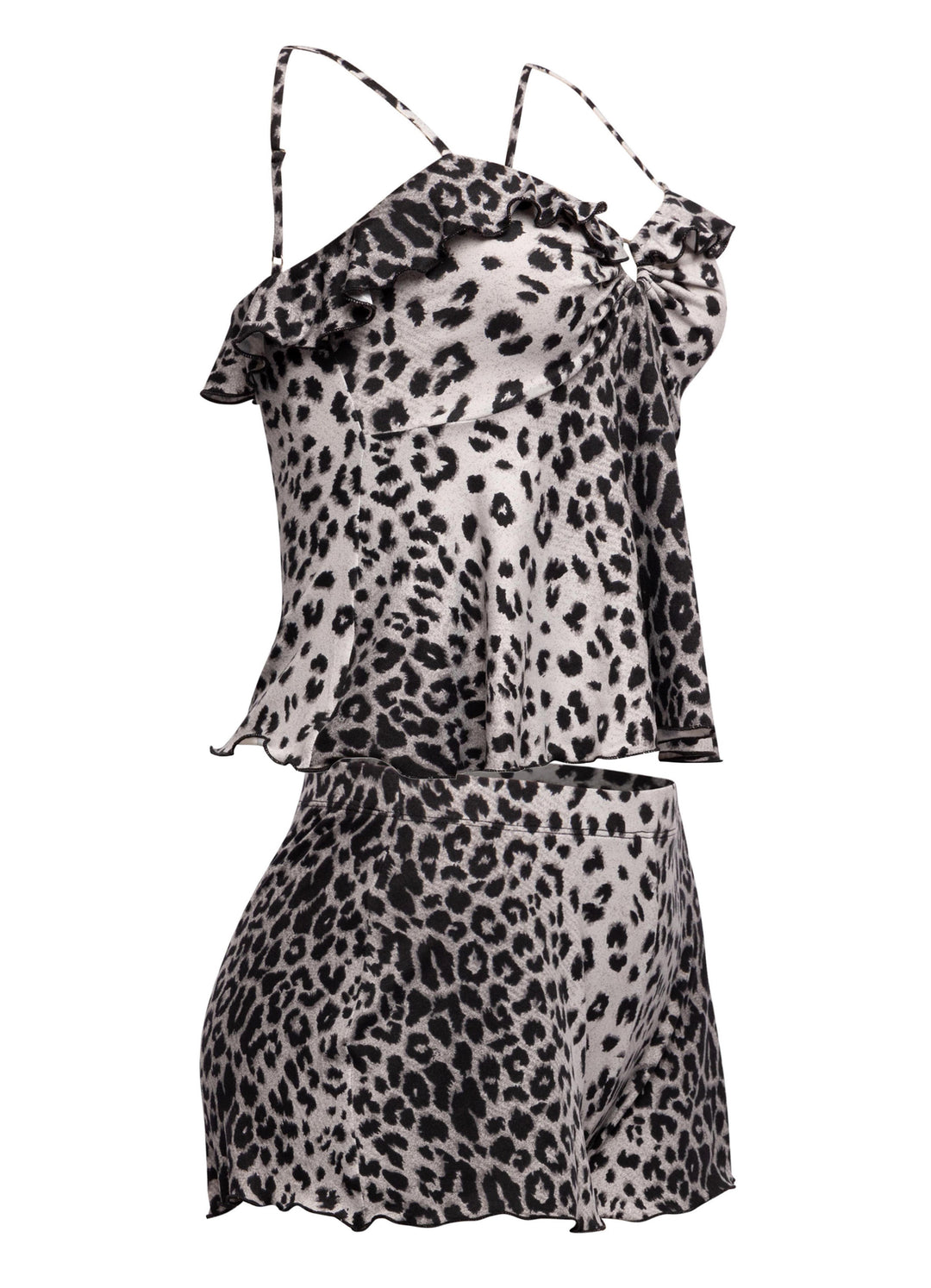 Leopard printed ruffle tank top & shorts set