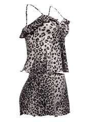 Leopard printed ruffle tank top & shorts set