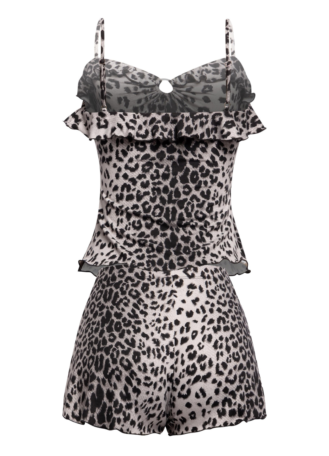Leopard printed ruffle tank top & shorts set
