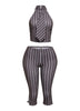 Striped neckltie halter top and capri pant set