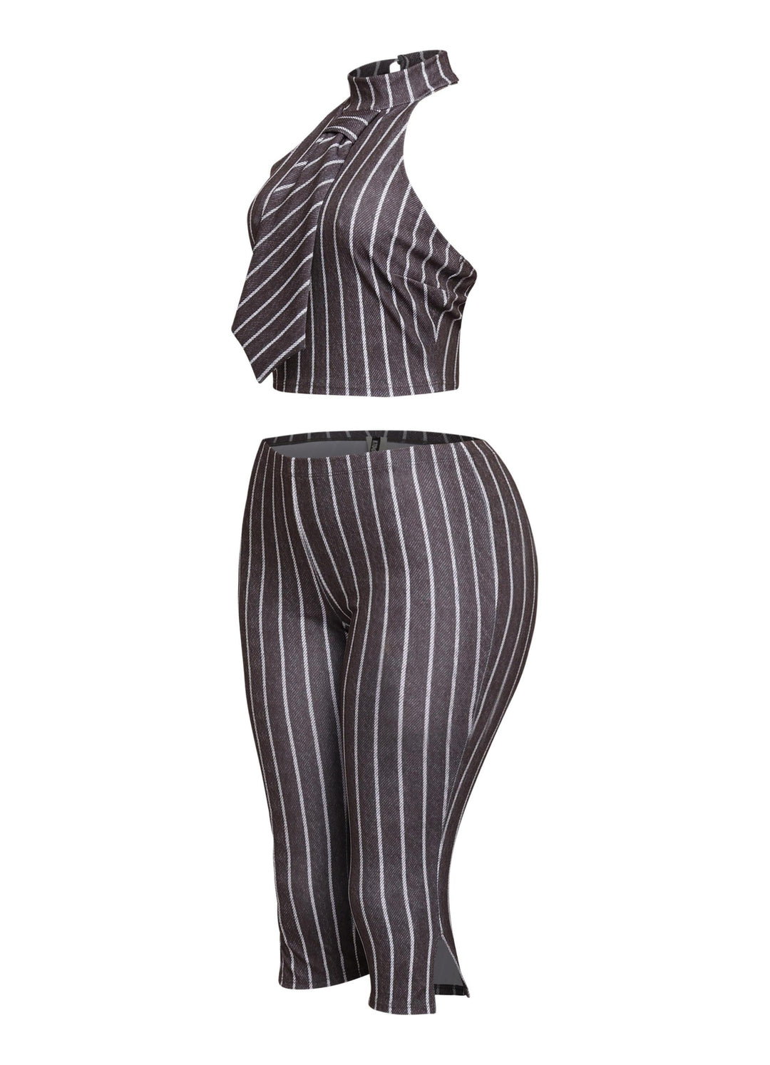 Striped neckltie halter top and capri pant set