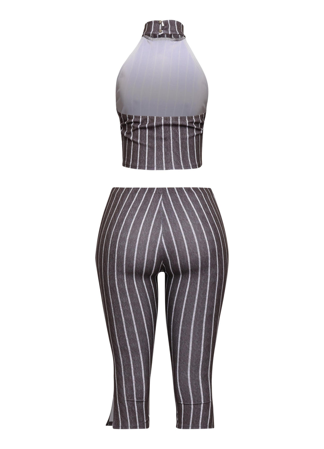 Striped neckltie halter top and capri pant set