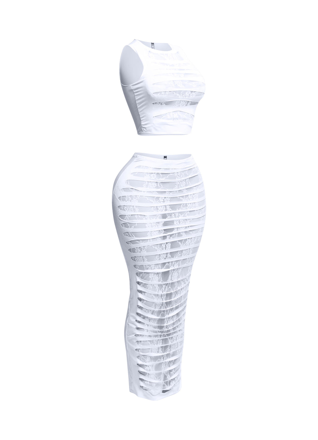 Lace layered cut out skirt set