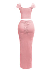 Ribbed capsleeve and maxi skirt set