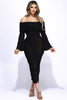 Ruffled fabric off shoulder midi dress with flared sleeve