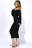 Ruffled fabric off shoulder midi dress with flared sleeve