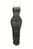 Metallic fabric all over ruched maxi dress