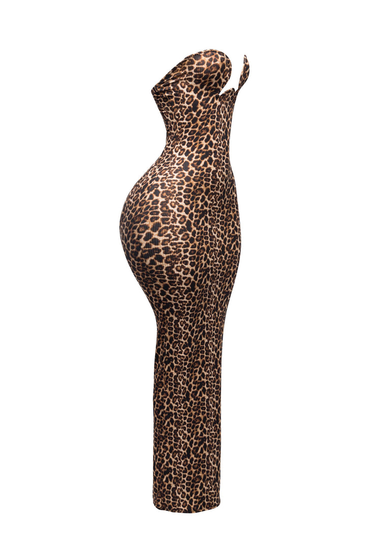 Strapless leopard maxi dress