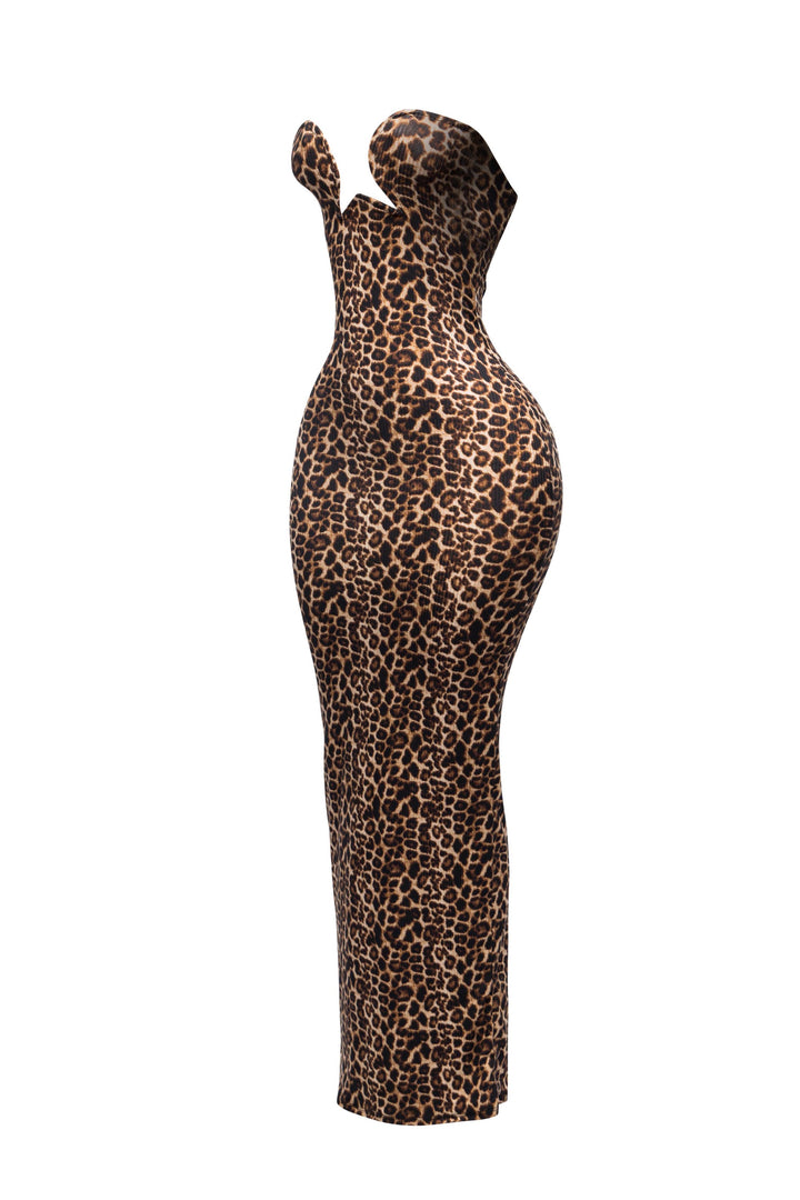 Strapless leopard maxi dress