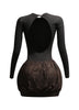 Ribbed long sleeve open back bubble skirt mini dress
