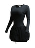 Ribbed long sleeve open back bubble skirt mini dress